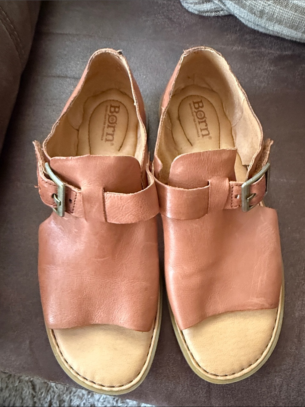 Born Tan Leather Buckled Open-Toe Sandals